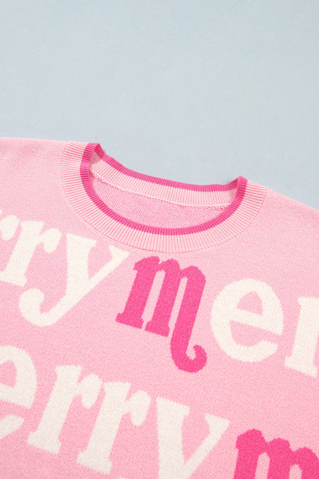 Pink All Over Merry Me Graphic Round Neck Knit Sweater