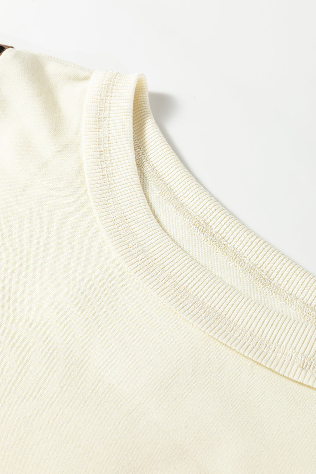 Beige Raw Seam Color Block Leopard Patchwork Baggy Long Sleeve Top