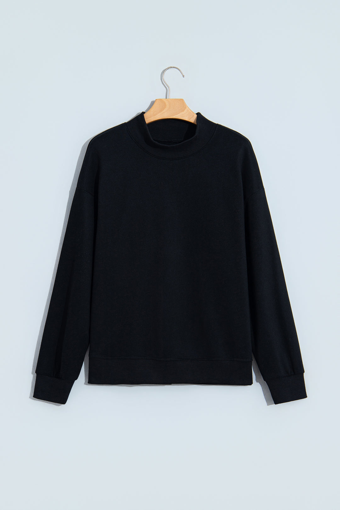 Black Solid Color Oversized Mock Neck Sweatshirt