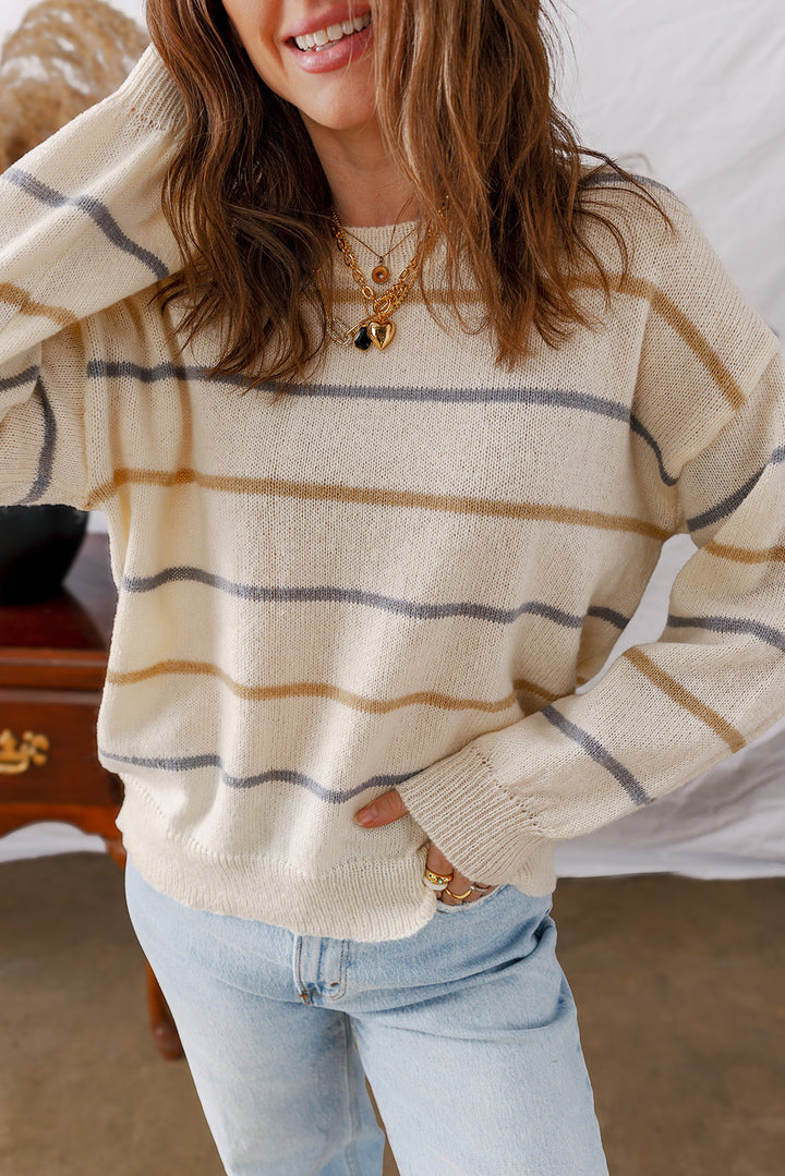 Eden Striped Ribbed Edge Drop Shoulder Sweater