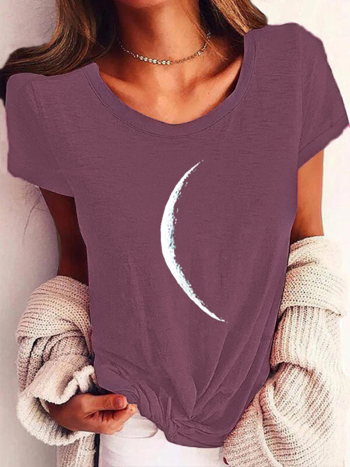 Wide Collar Printed T-Shirt – Casual Short Sleeve Top for Women