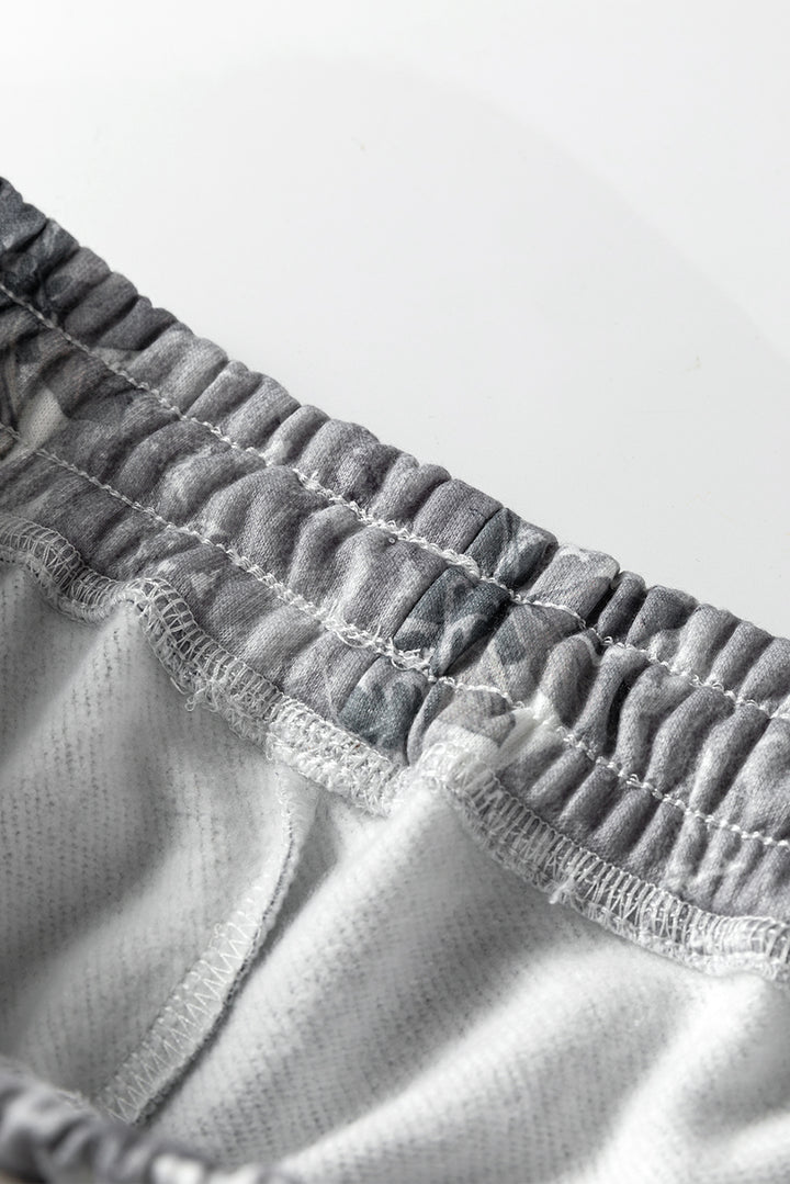 Gray Camo Print Cozy Drawstring Elastic Waist Jogger Pants