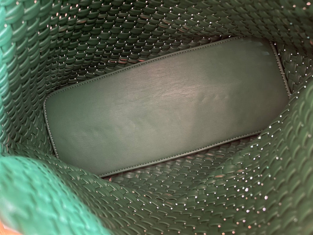 The Willow | Large Woven Vegan Leather Tote - Green.