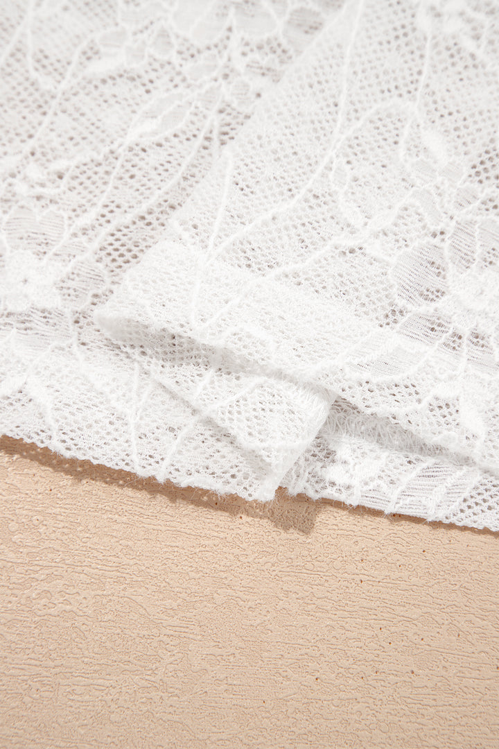Beige Long Sleeve Sheer Mesh Lace Top