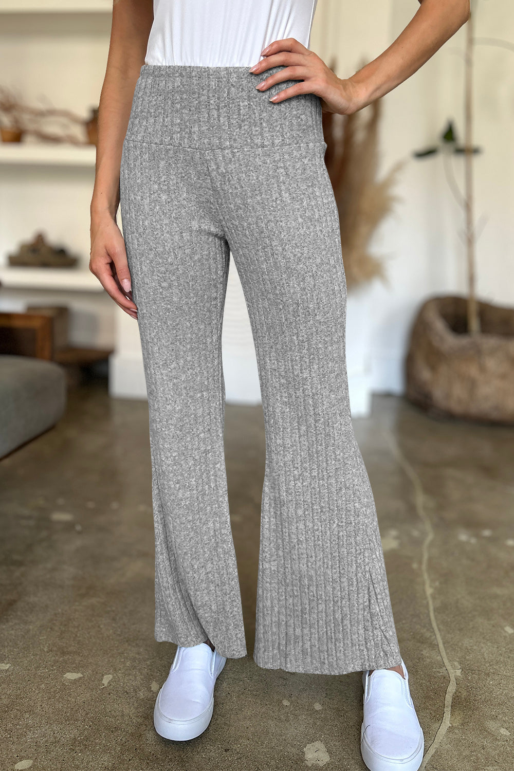 Ribbed High Waist Flare Pants