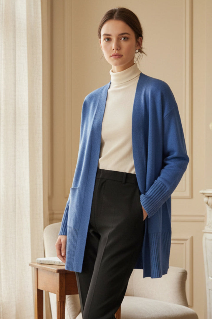 Longline Open-Front Cardigan | Oversized Knit with Patch Pockets