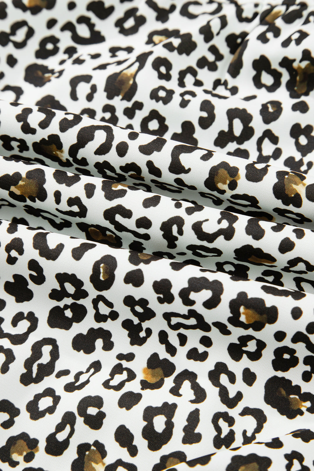 Khaki Plus Size Buttoned Contrast Trim Puff Sleeve Leopard Print Blouse