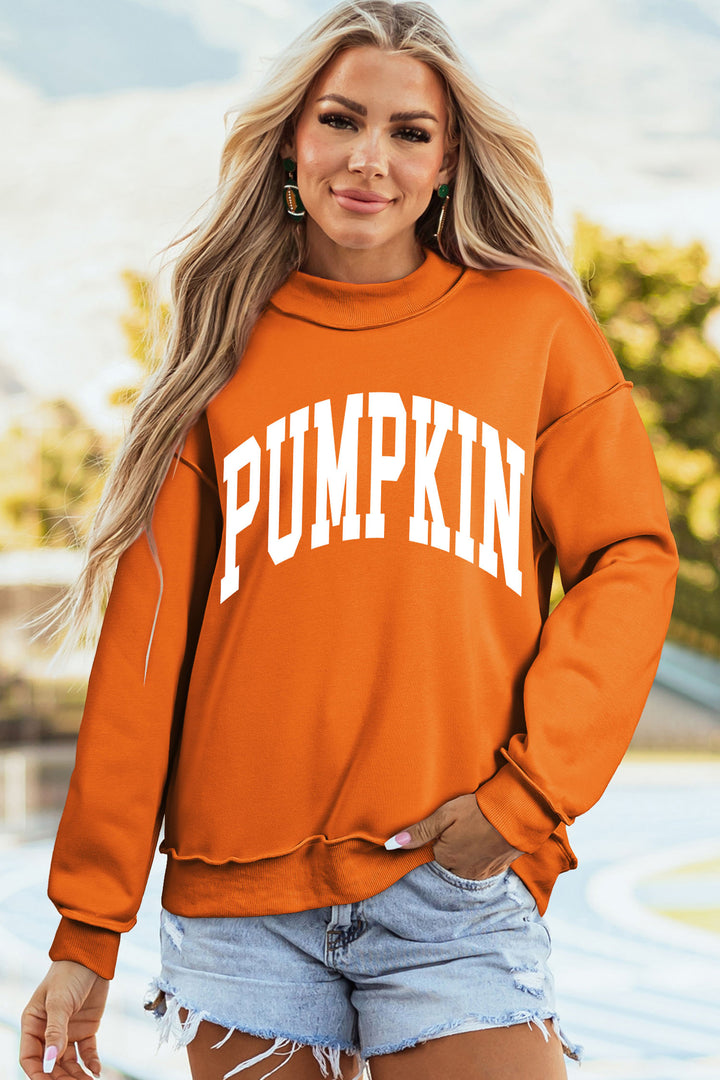 Carrot Pumpkin/Fall Letter Print Mock Neck Tunic Pullover Sweatshirt
