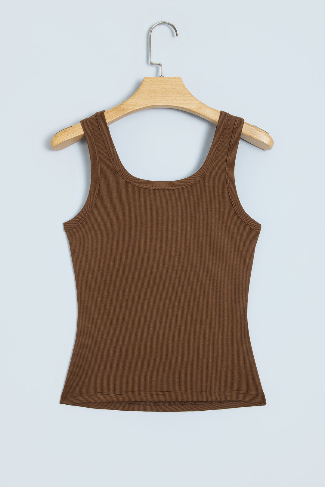 Dark Brown Studded Scoop Neck Ribbed Tank Top