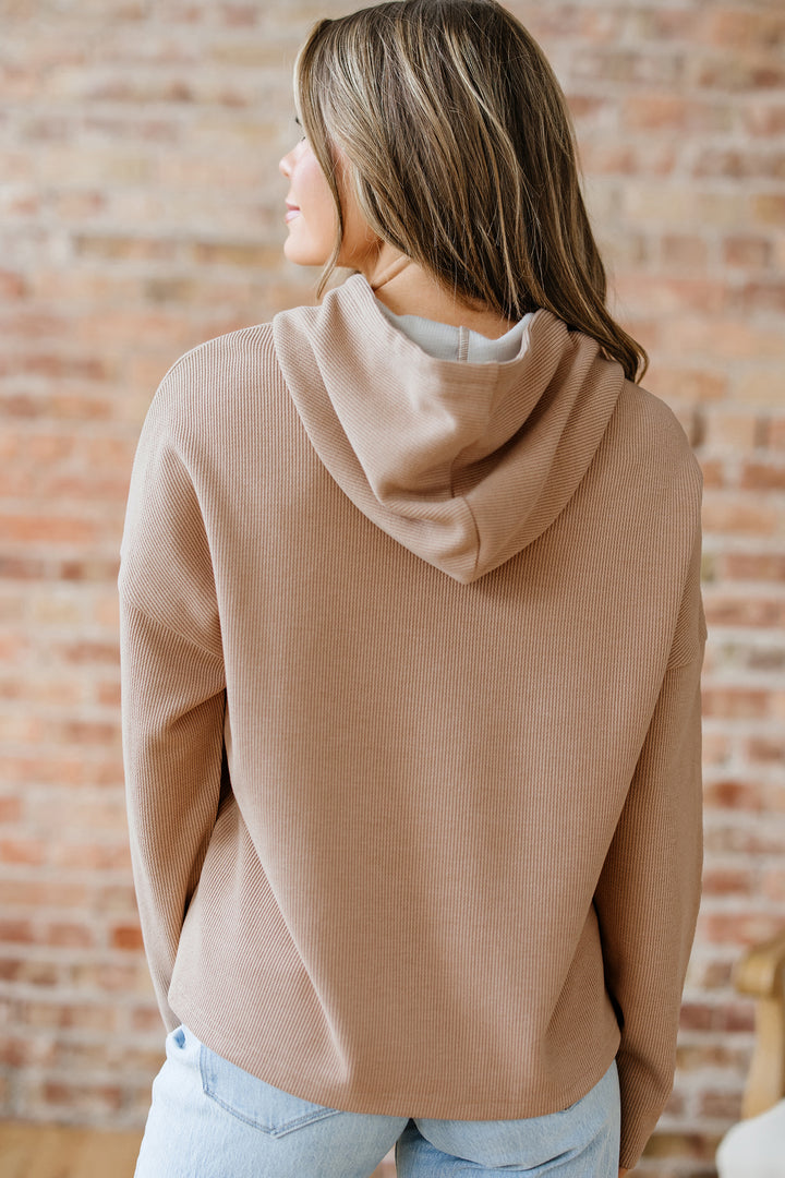 Parchment Thermal Textured Leopard Drawstring Baggy Hoodie