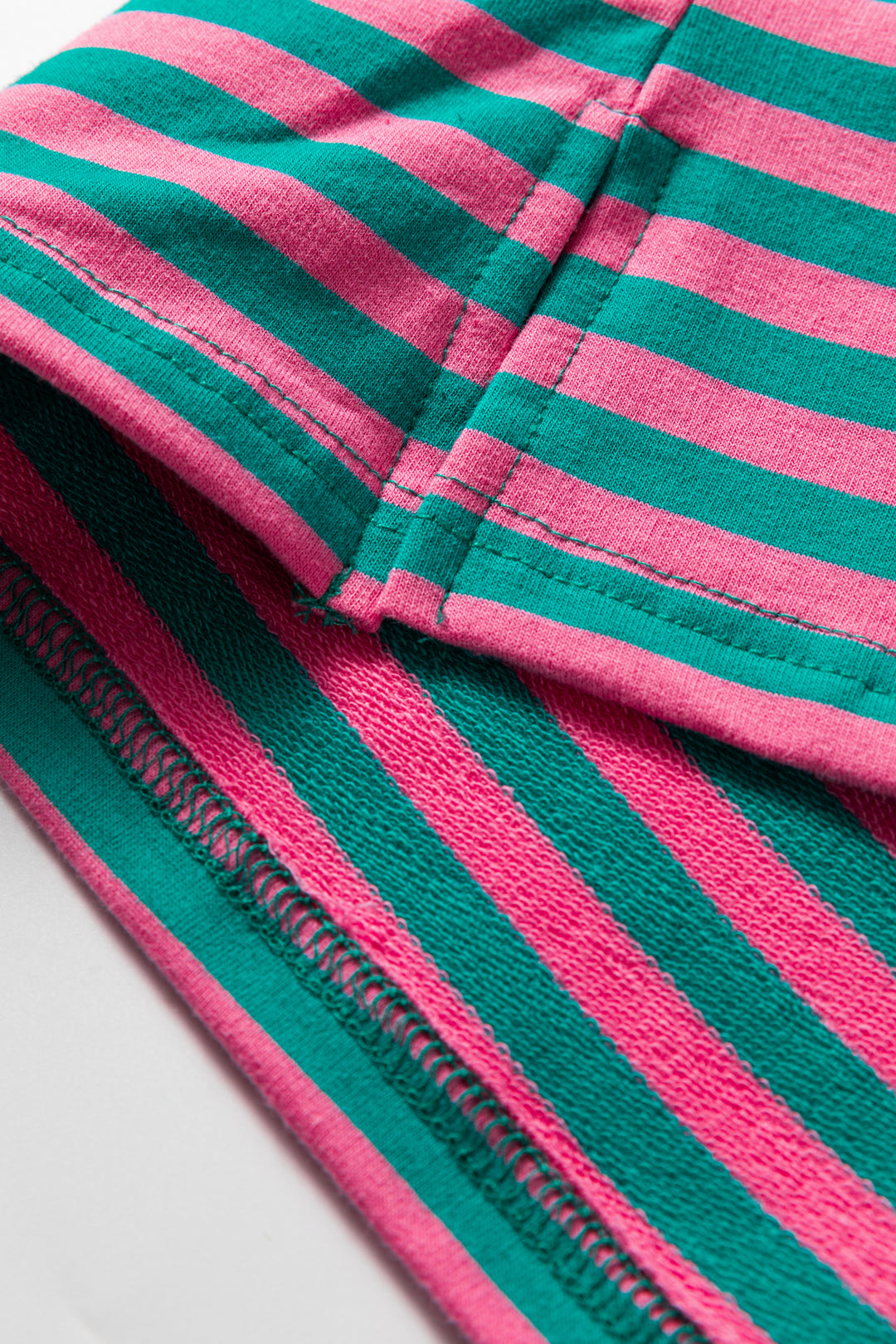 Sachet Pink Striped Print Drop Shoulder Lace Trim Bracelet Sleeve Loose Top