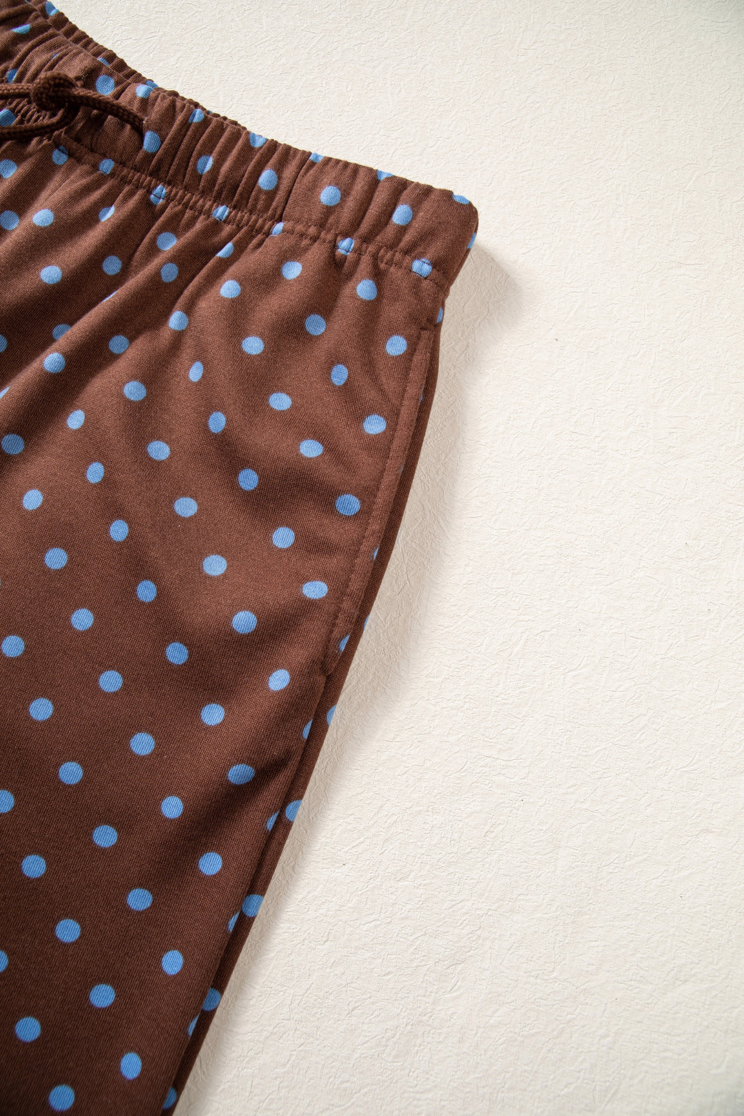 Red Polka Dot Drawstring Wide Leg Long Sleeve Top Pant Set