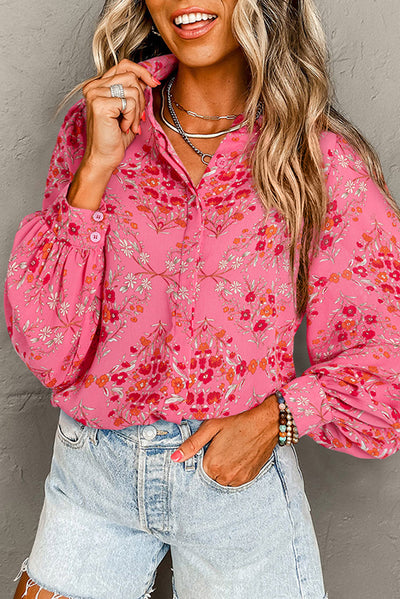 Strawberry Pink Aesthetic Floral Puff Sleeve Shirt