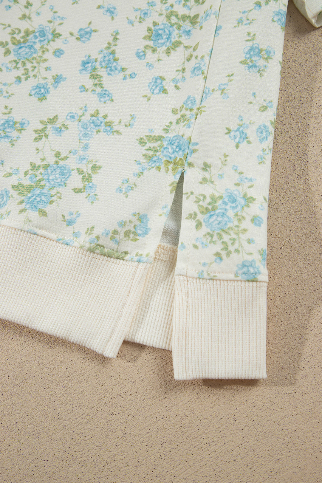 Sky Blue Floral Print Short Sleeve Elastic Waist Pocket Casual Two Piece Short Sets