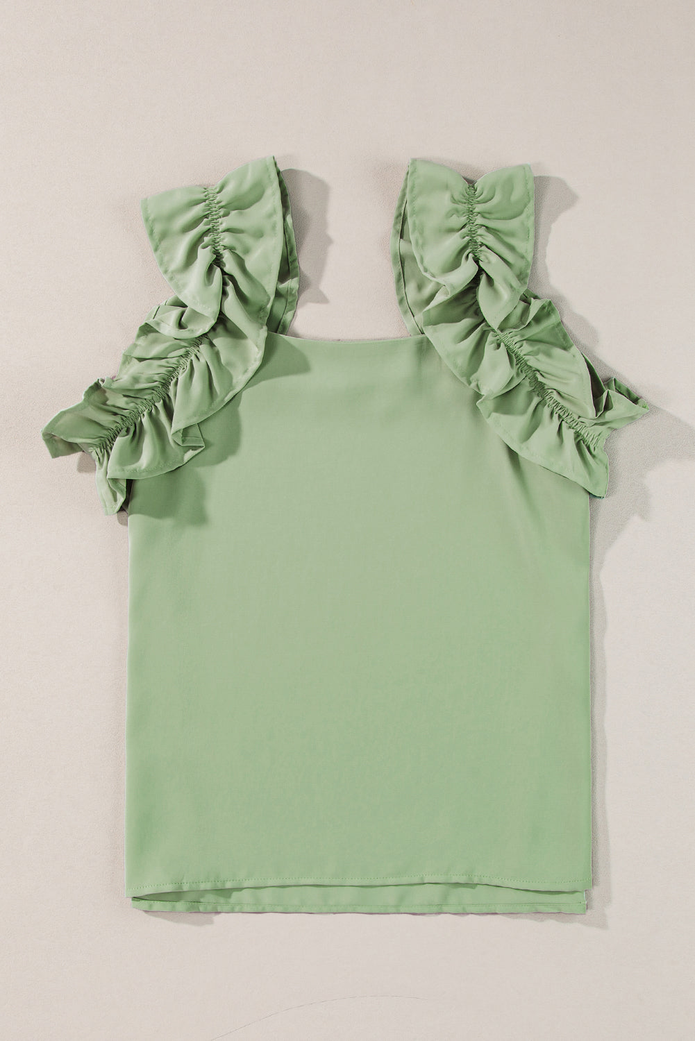 Smoke Green Solid Ruffle Trim Sleeveless Top