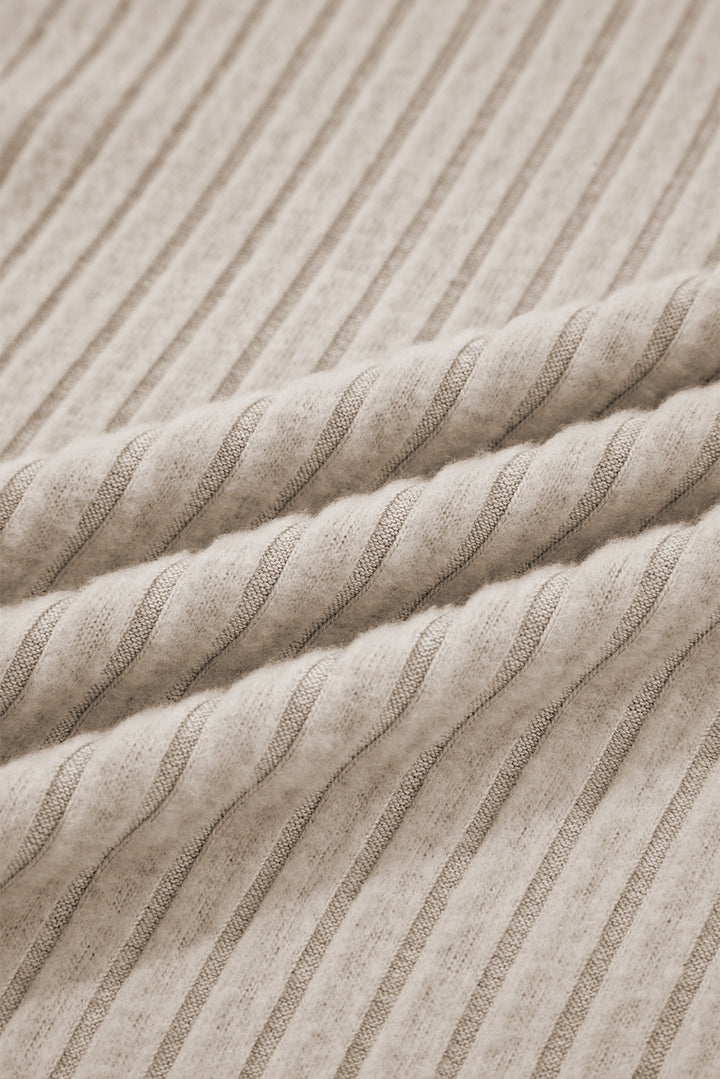 Jet Stream Ribbed Texture Round Neck Long Sleeve Rounded Hem Knit Top