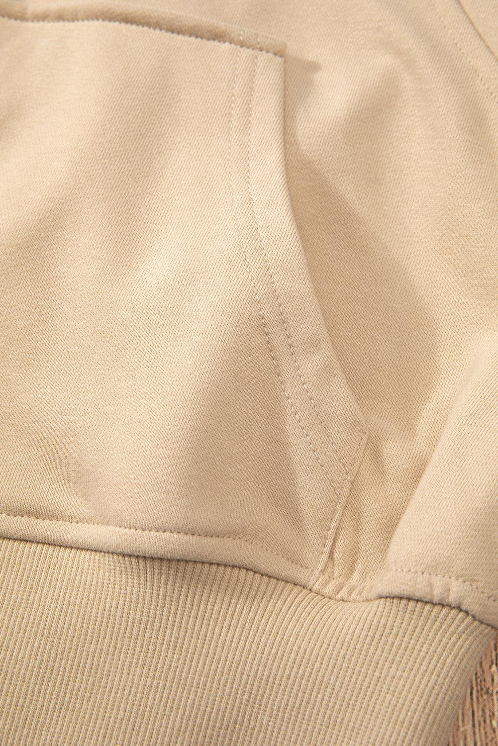 Parchment Quarter Zip Stand Neck Kangaroo Pocket Sweatshirt