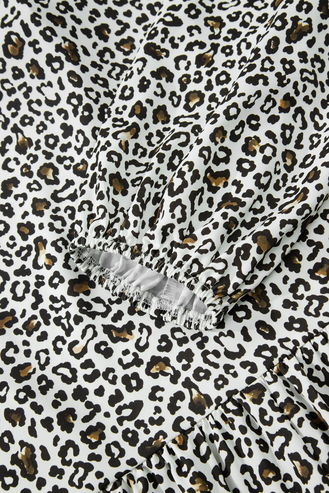 Khaki Plus Size Buttoned Contrast Trim Puff Sleeve Leopard Print Blouse