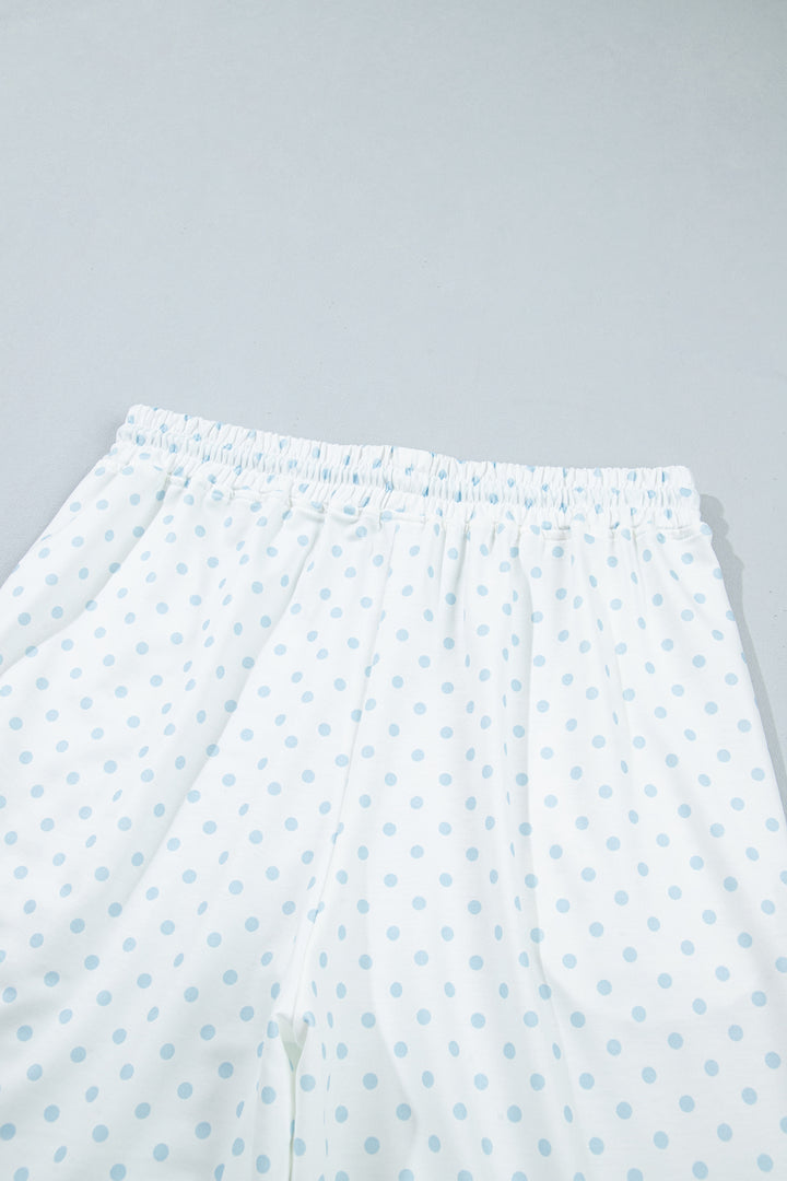 Khaki Polka Dot Patchwork Colorblock Long Sleeve Casual Two Piece Pants Set