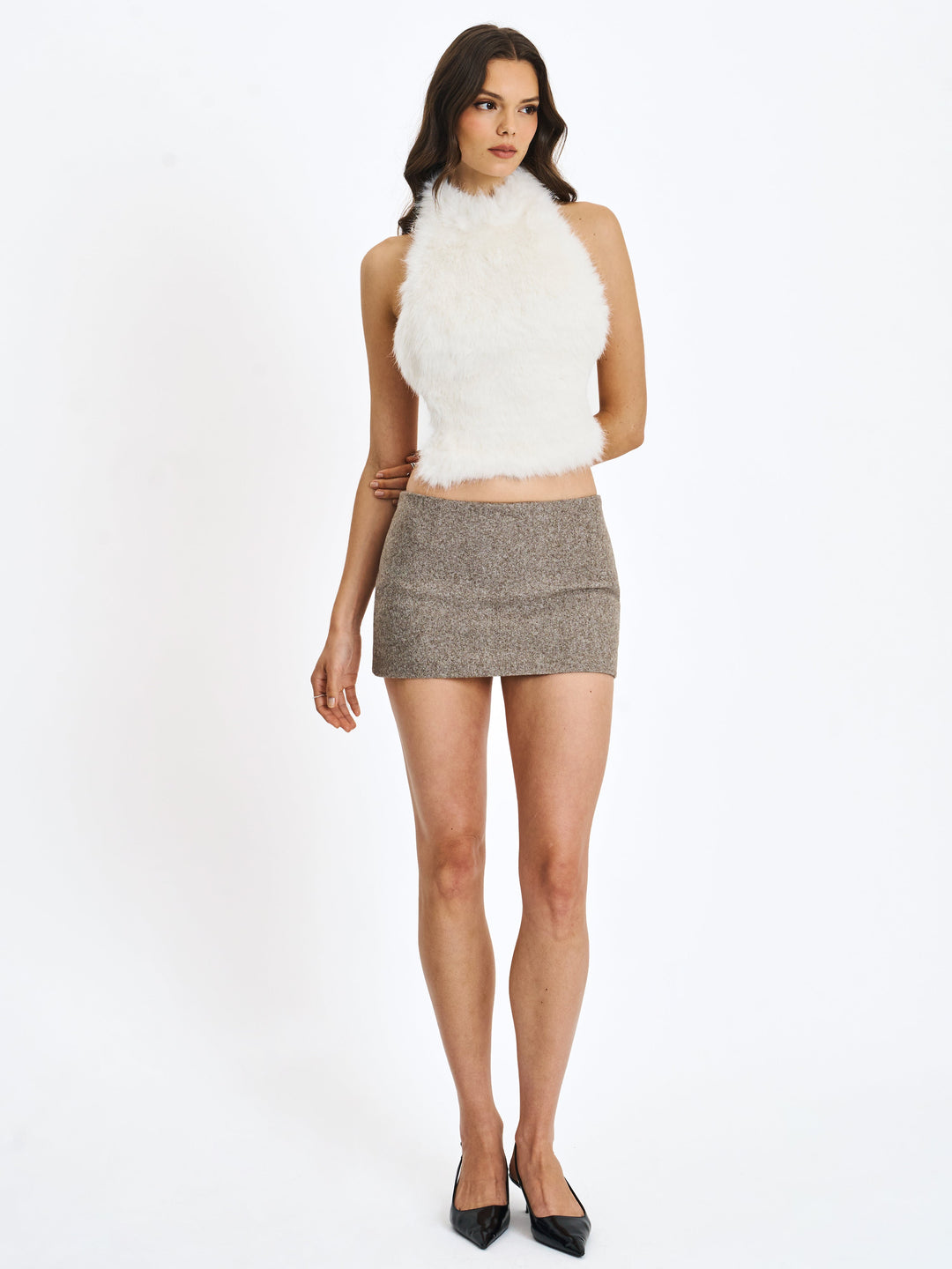 Osira Taupe Low-Waisted Micro Skort