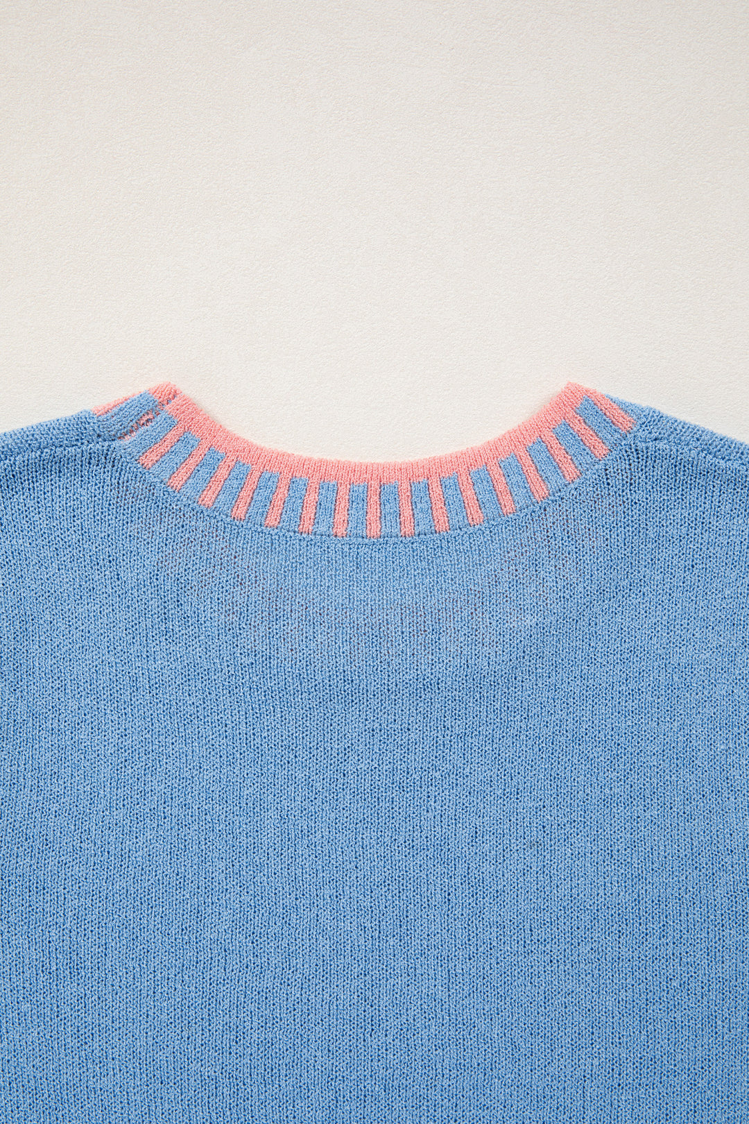 Sky Blue Contrast Trim Round Neck Sleeveless Sweater