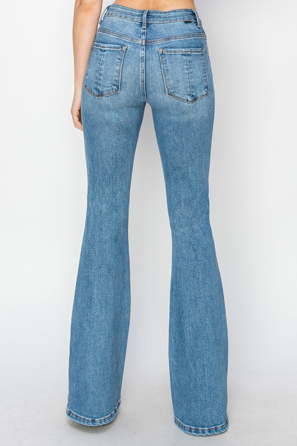 RISEN Mid Rise Flare Jeans with Pockets