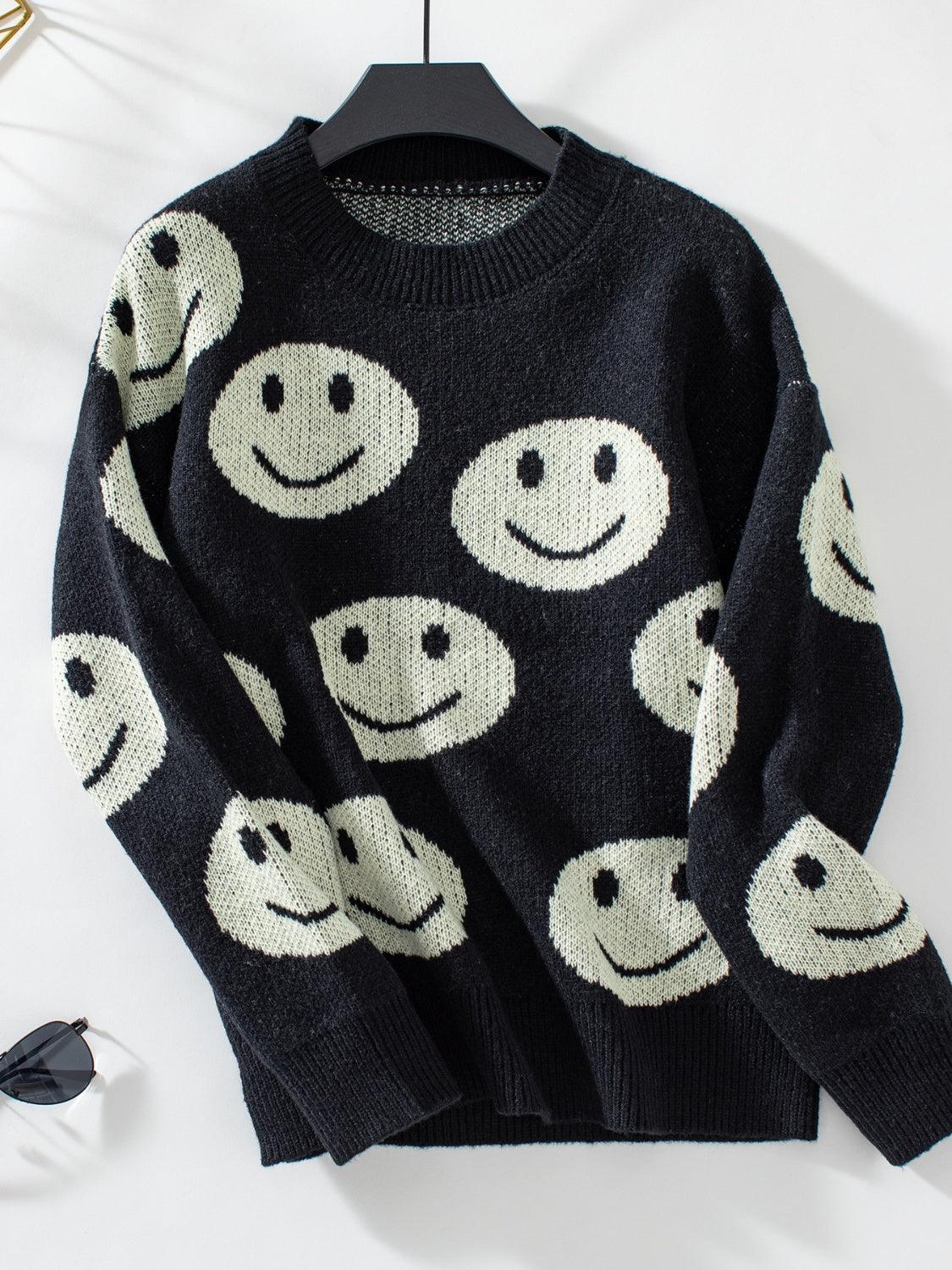 Smile Pattern Round Neck Long Sleeve Sweater