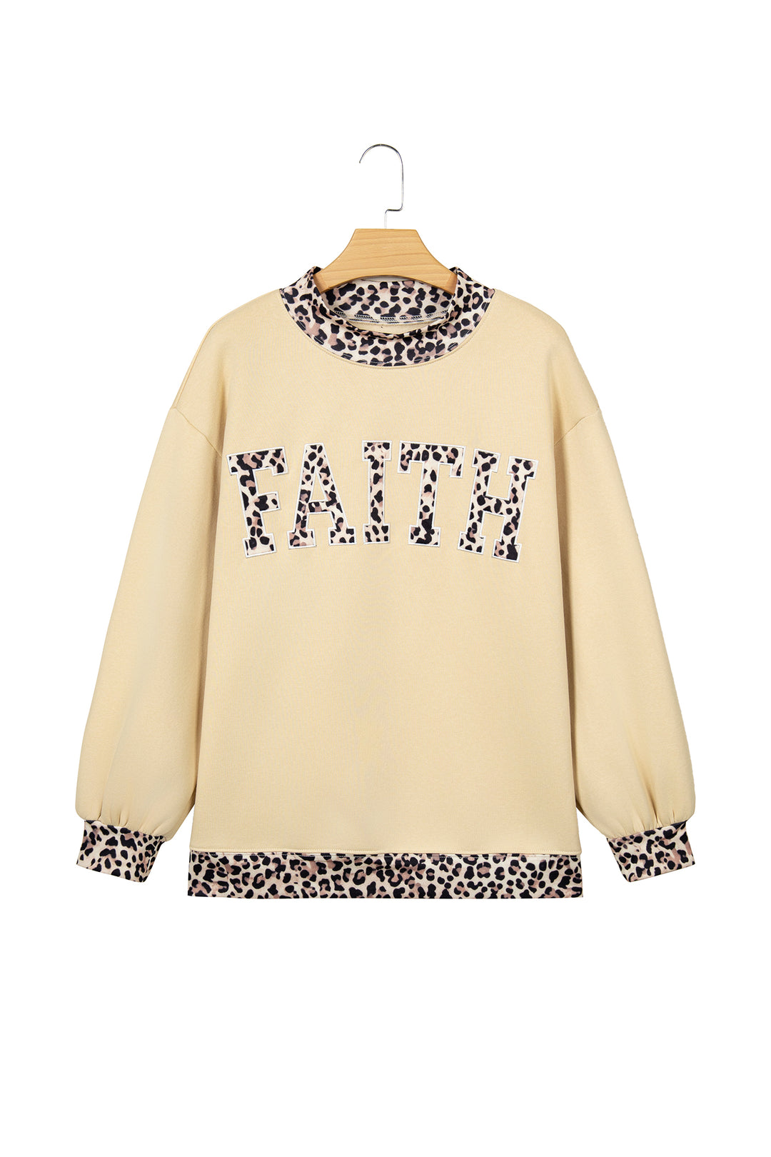 Coffee Polka Dot Trim High Neck BLESSED Letter Graphic Baggy Sweatshirt