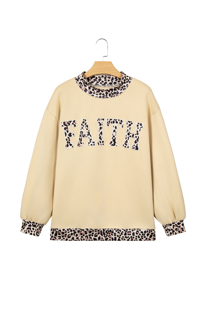Coffee Polka Dot Trim High Neck BLESSED Letter Graphic Baggy Sweatshirt