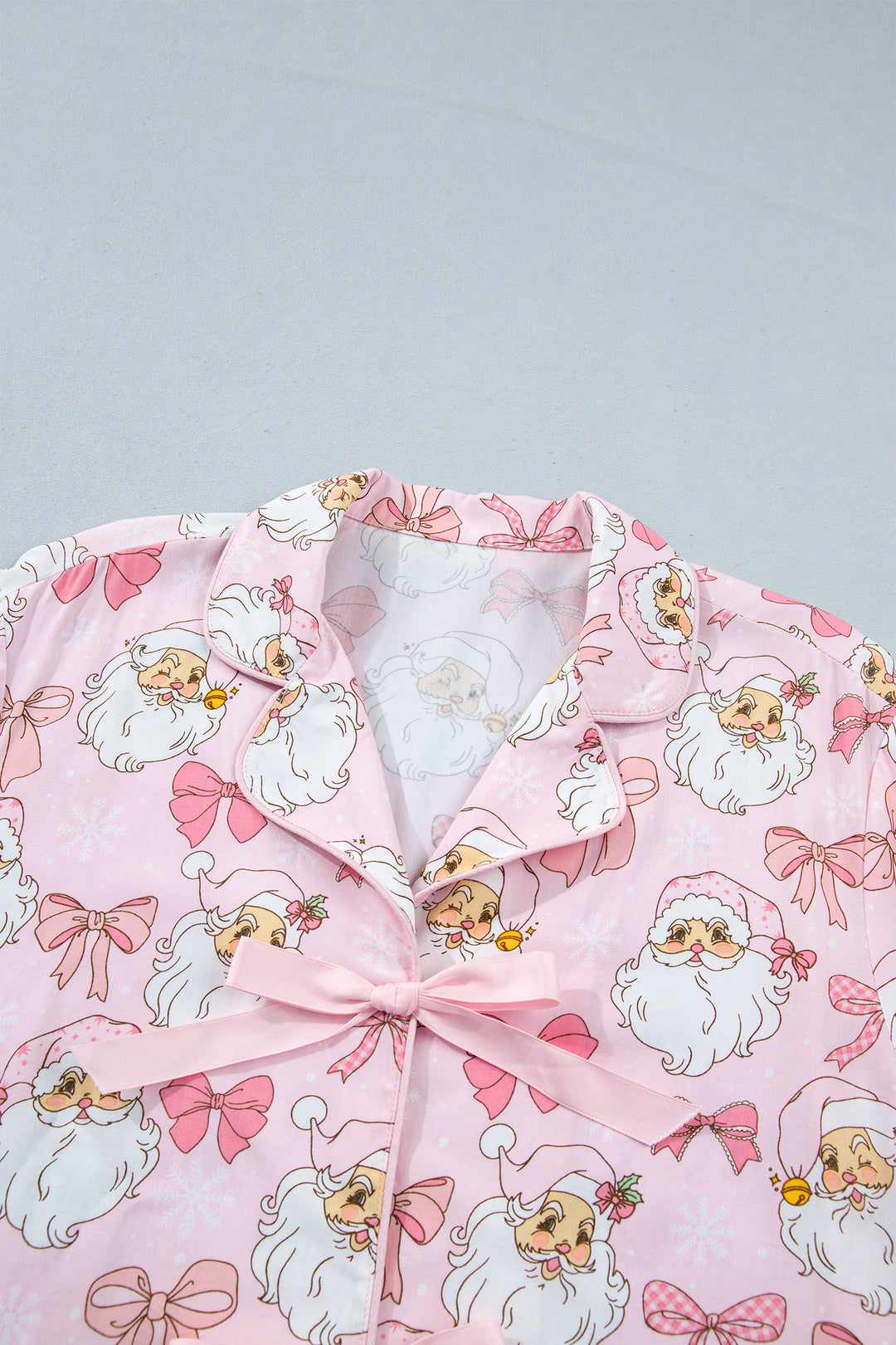 Pink Santa Print Paneling Shift Silhouette Short Sleeve Lounge Set