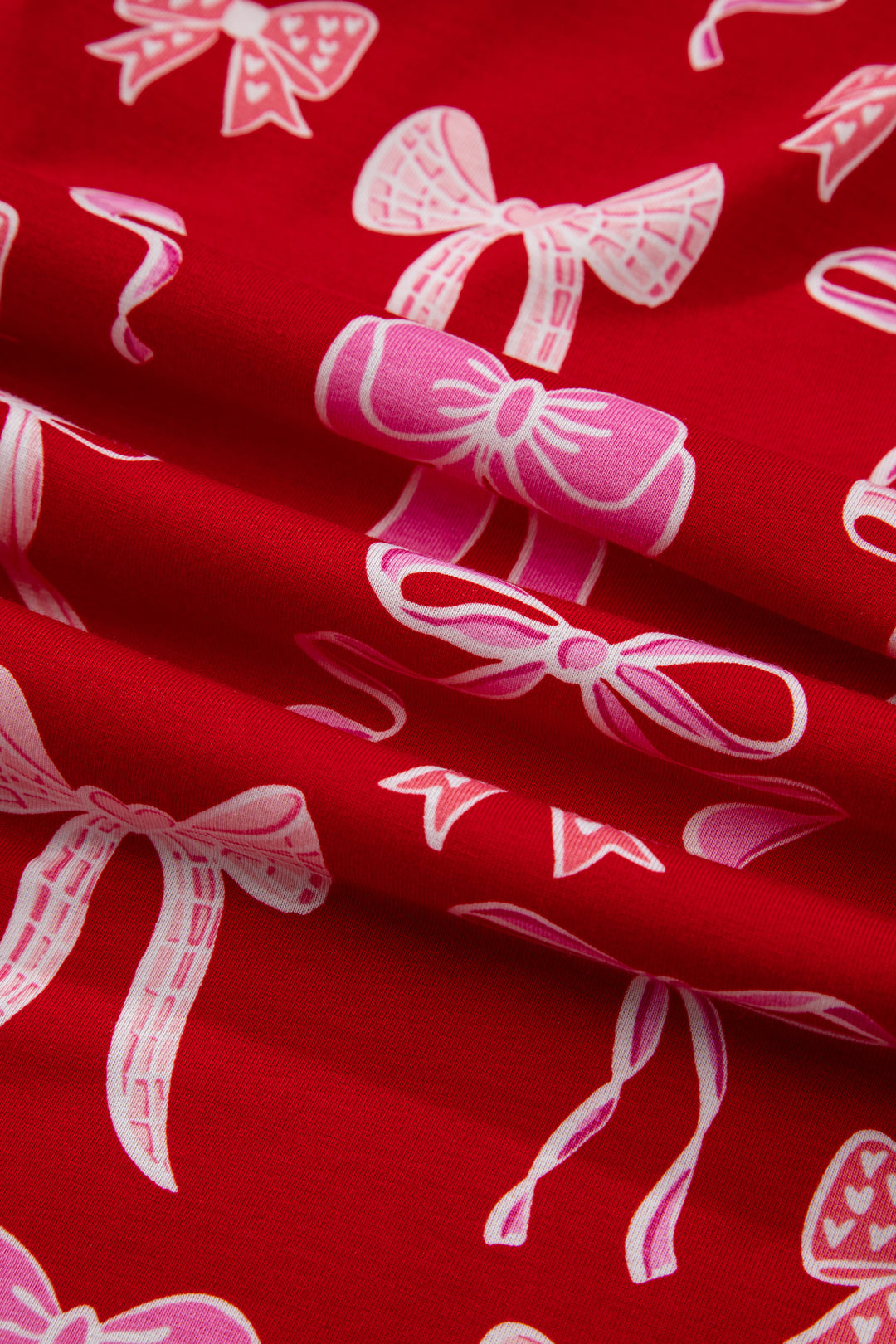 Red Sweet Bow Print Shirt Style Top Long 2pcs Pajama Set