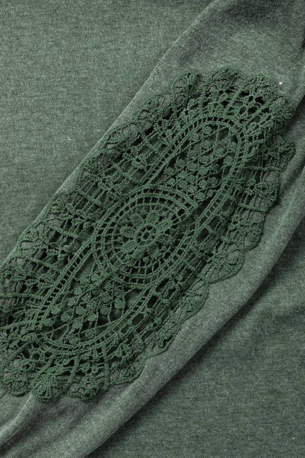 Green Crochet Lace Patch Raglan Sleeve Top