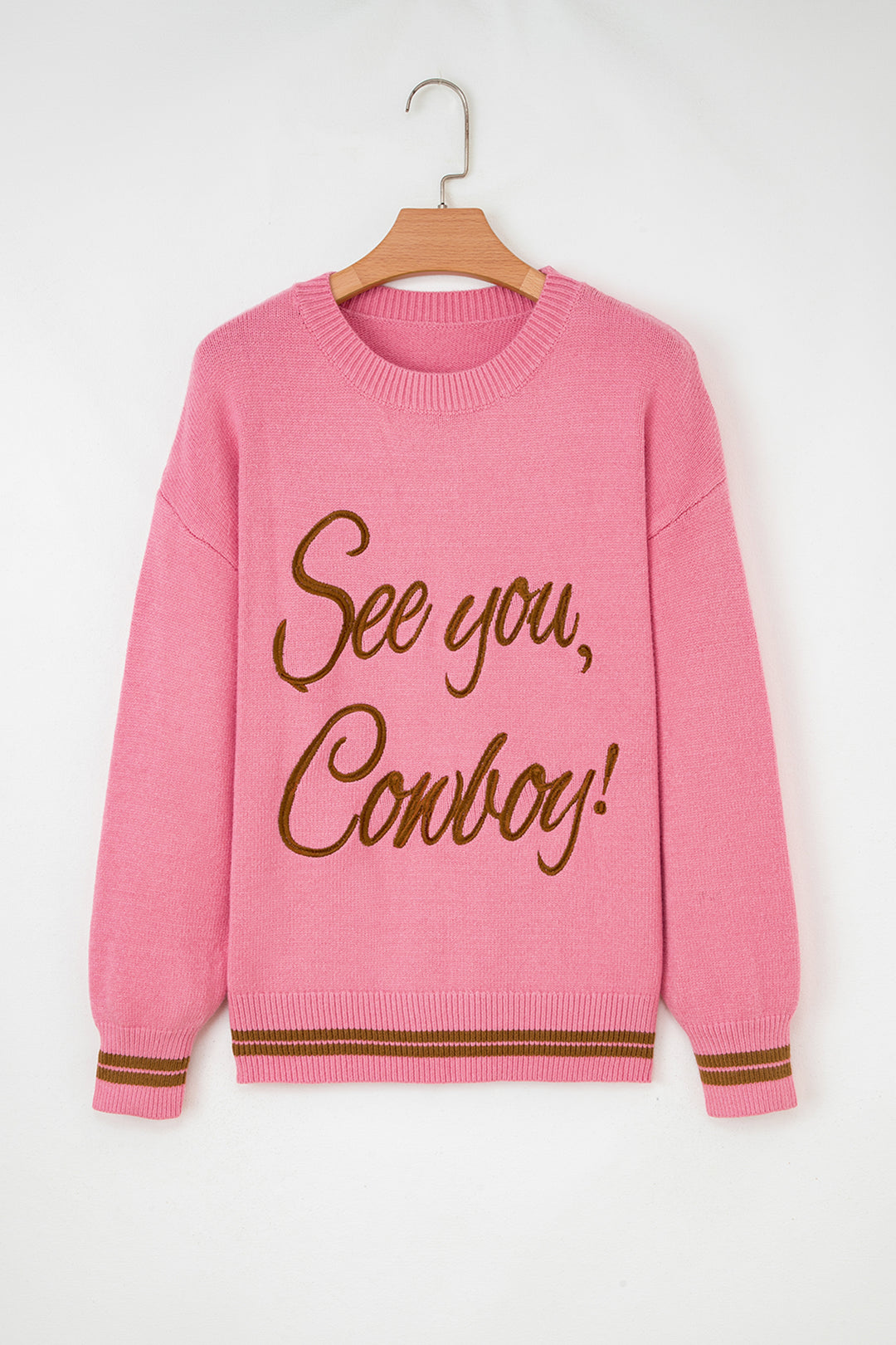 Light Grey See You Cowboy Embroidered Western Graphic Sweater
