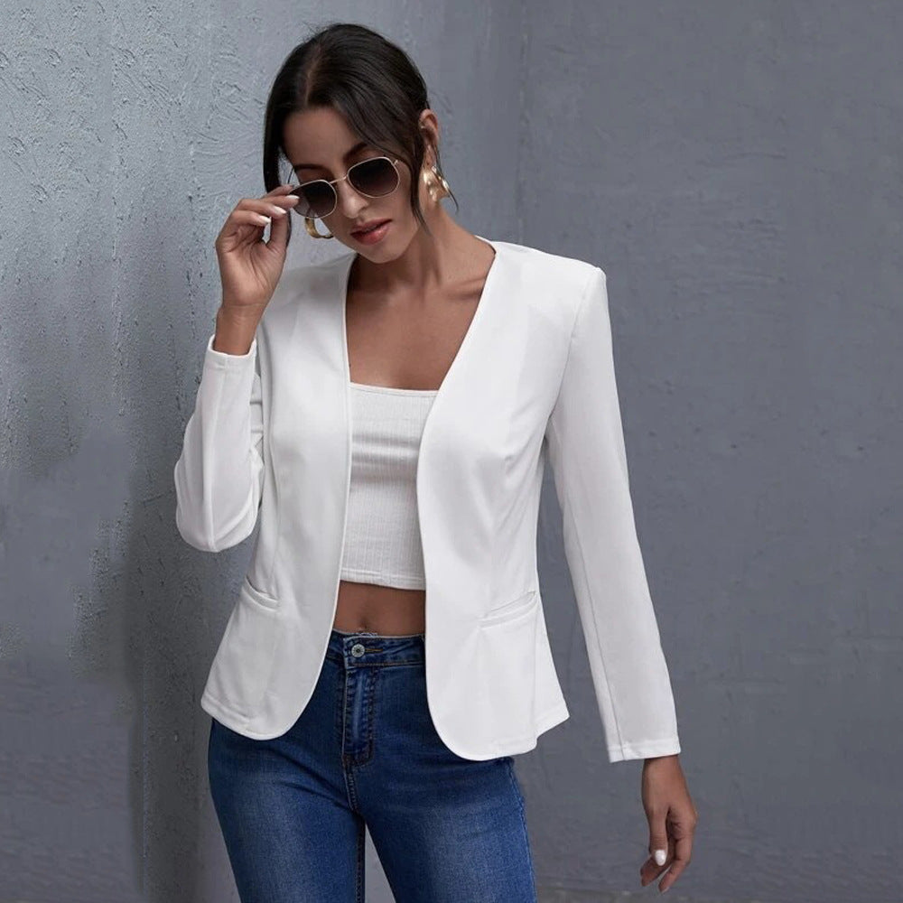 White Open-Front Cropped Blazer – Women&