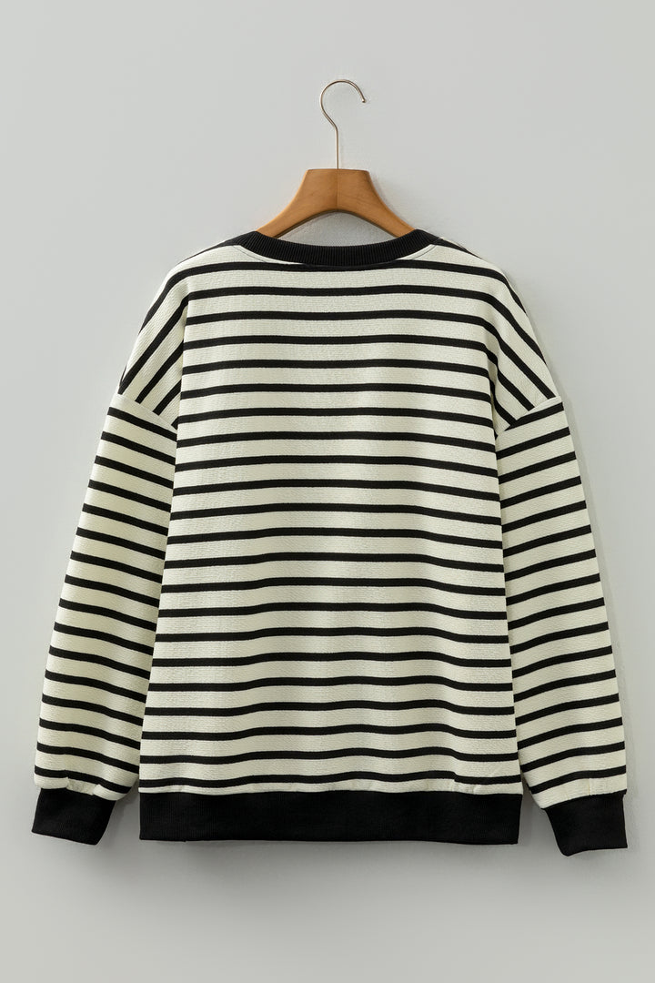 White Stripe Contrast MERRY Letter Christmas Print Drop Shoulder Sweatshirt