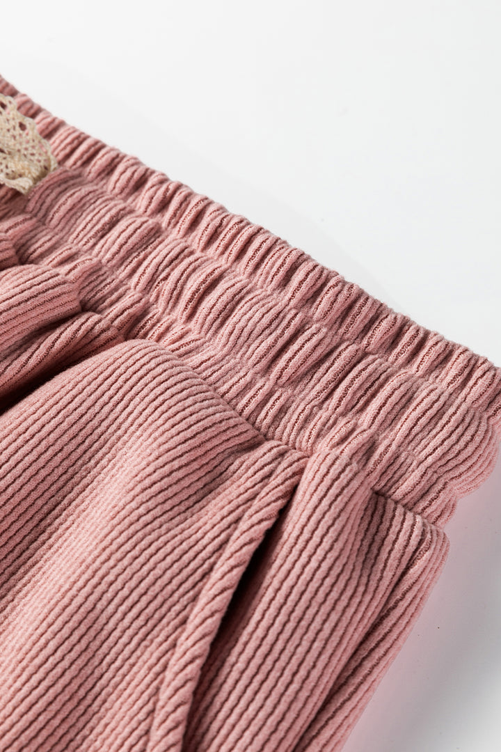 Dark Khaki Leopard Drawstring Pullover Hoodie and High Waist Pants Corduroy Suit