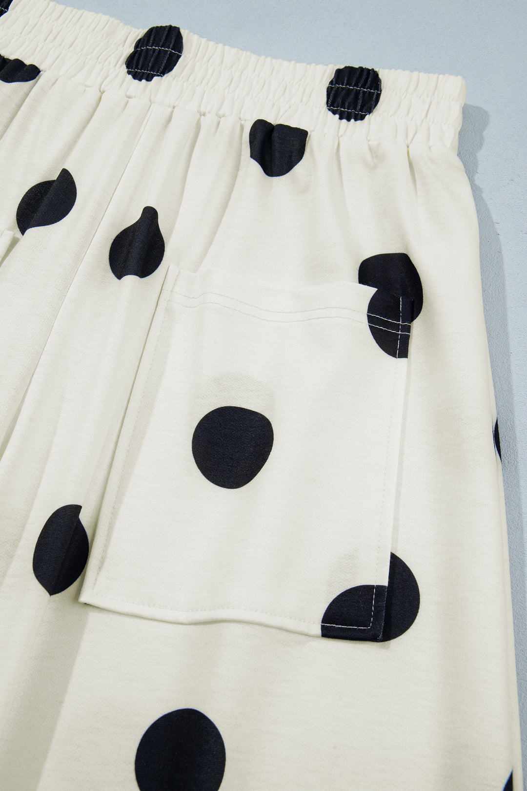 Beige Polka Dot Wide Leg Elastic Waist Casual Pants