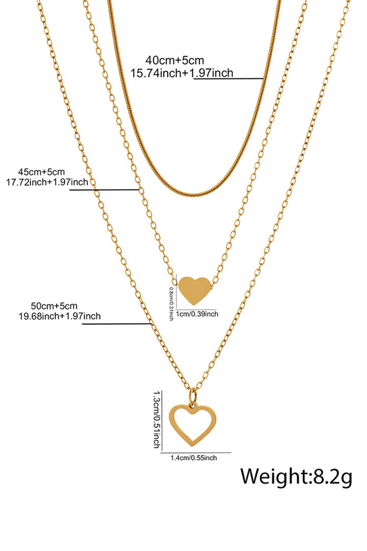 Gold Plated Triple Layered Heart Necklace Set