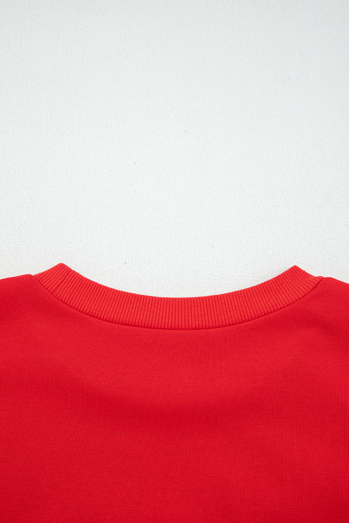 Fiery Red How Bout Them Dawgs Embroidered Script Balloon Sleeve Sweatshirt