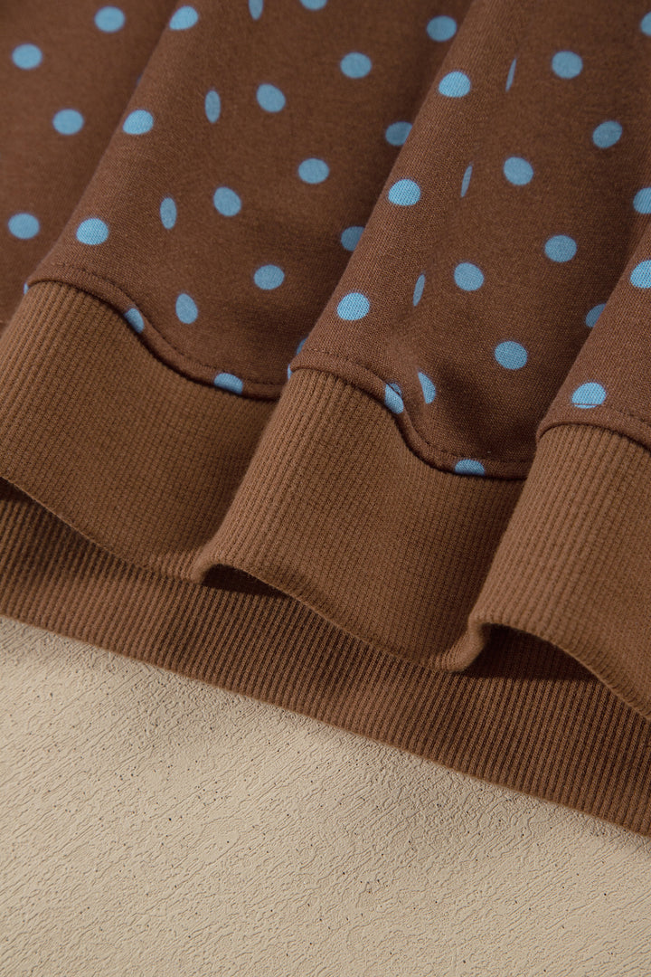 Brown Polka Dot Round Neck Long Sleeve Plus Size Set