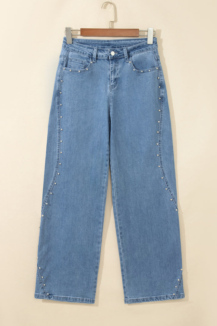 Dusk Blue Side Seam Rivet Detail Ankle Length Casual Jeans
