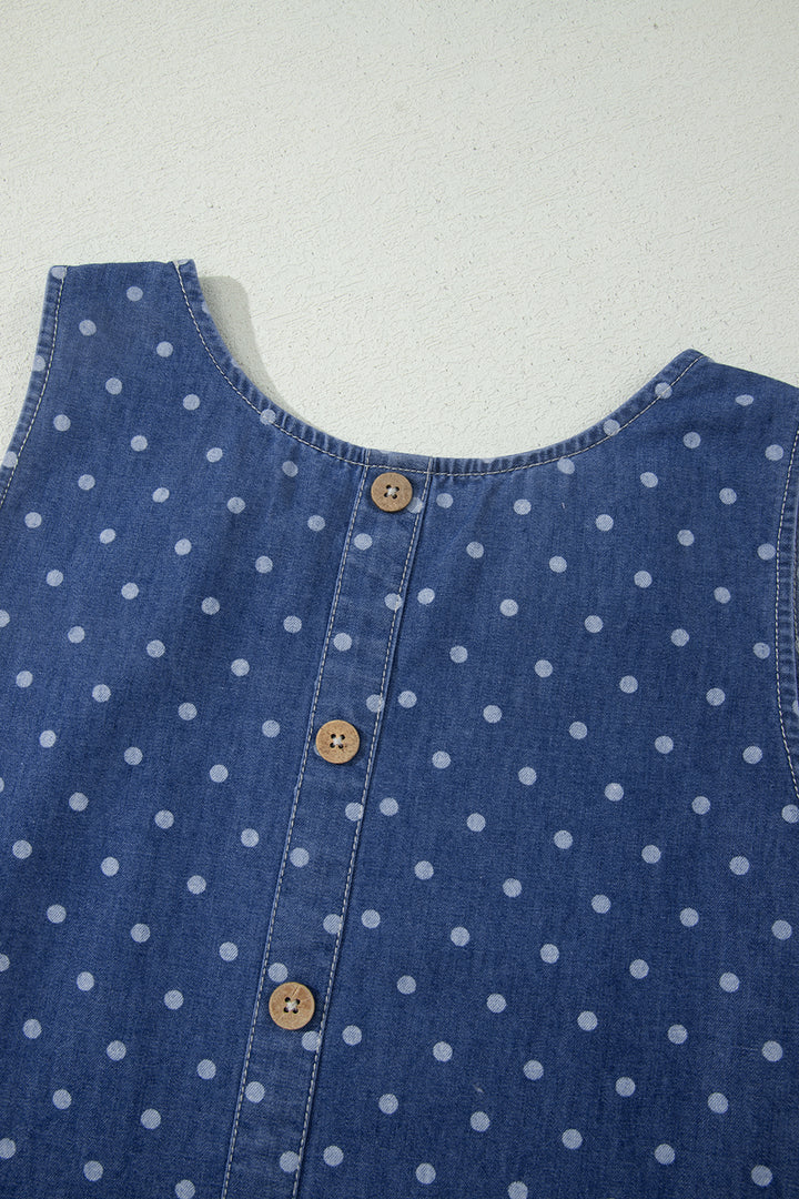 Blue Polka Dot Ruffle Hem Sleeveless Shift Dress Mini Vacation Wholesale