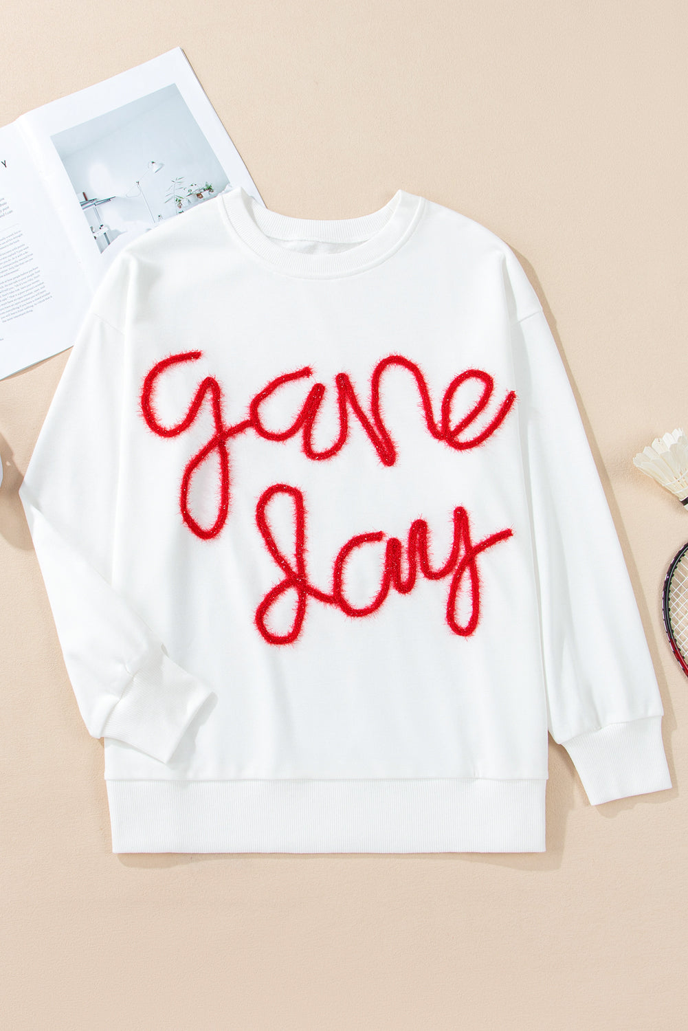 White Tinsel Game Day Drop Shoulder Graphic Sweatshirt