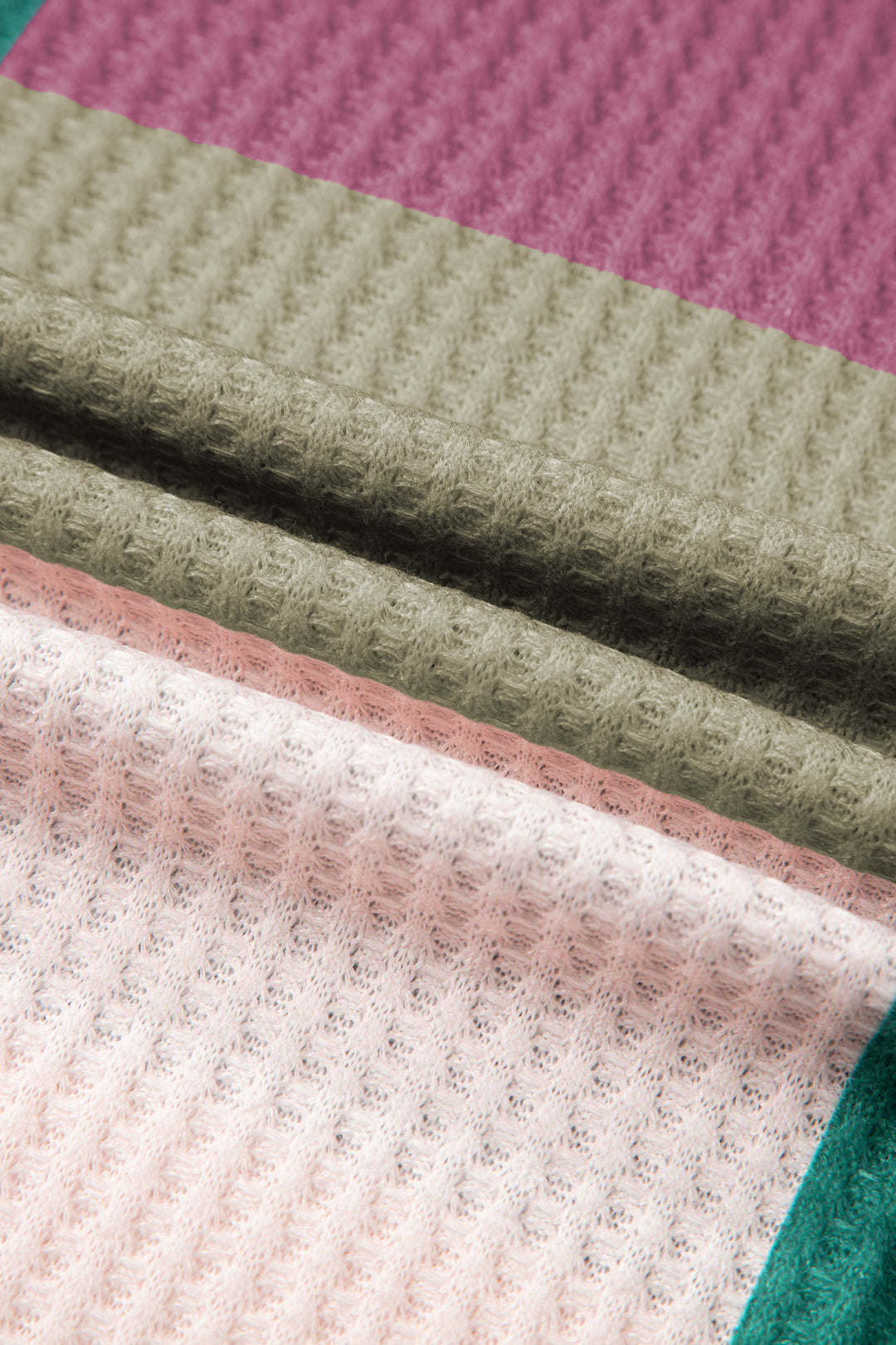 Green Checkered Print Textured Knit Long Sleeve Loose Top