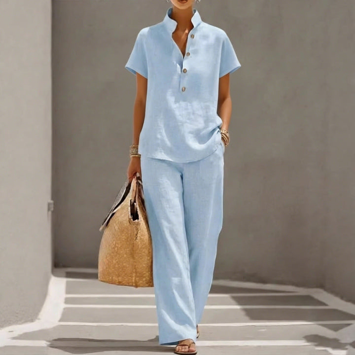 Cardigan &amp; Short Sleeve Top + Pants Three-Piece Set – Solid Color Casual Lounge