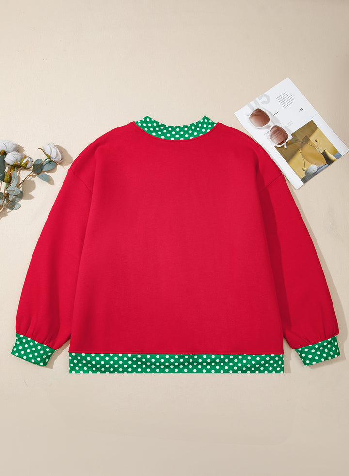 Orange Polka Dot Patchwork Round Neck Plus Size Sweatshirt