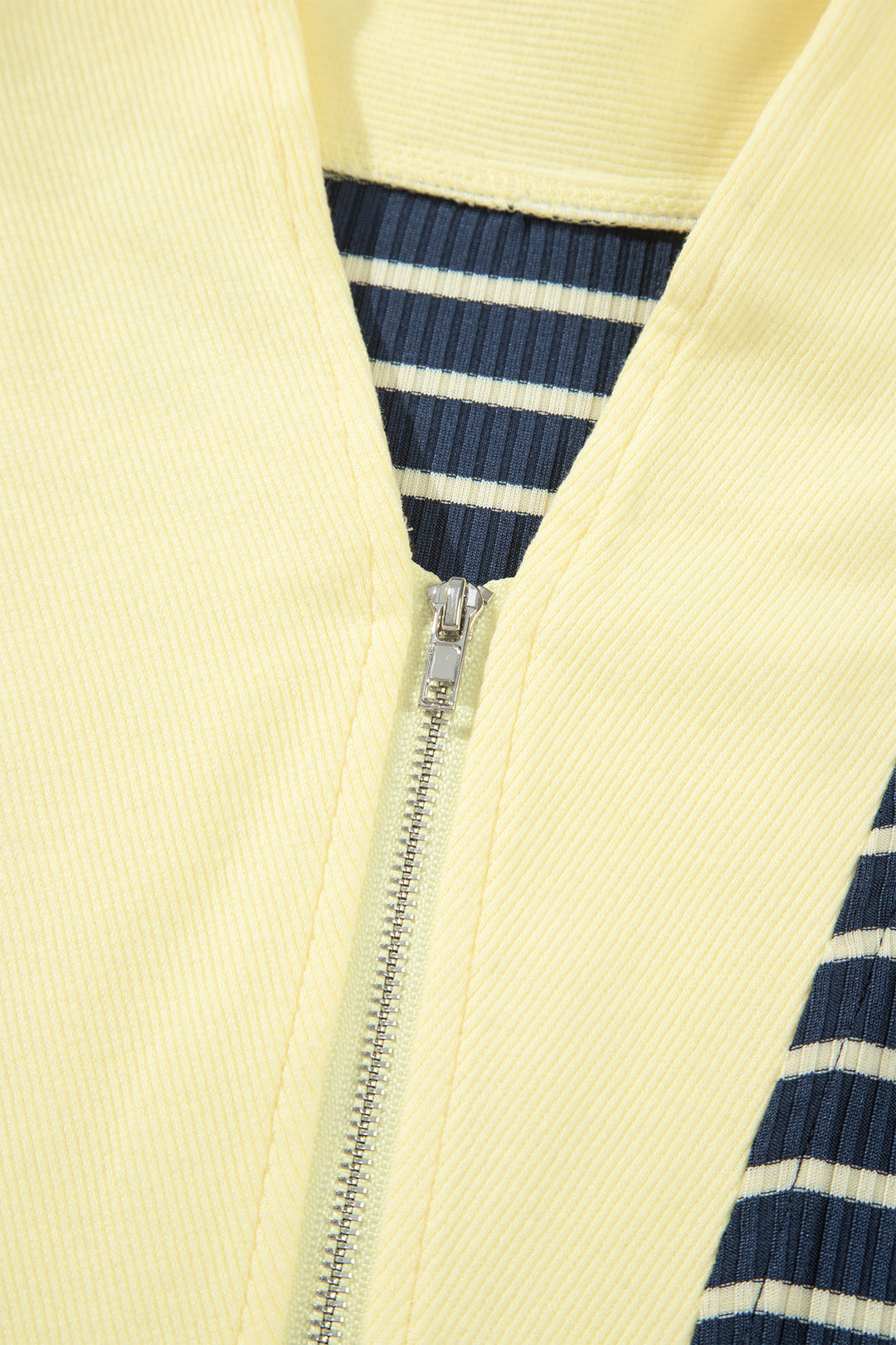 Blue Stripe Color Block Patchwork Zip V Neck Pullover Loose Pants 2pcs Set