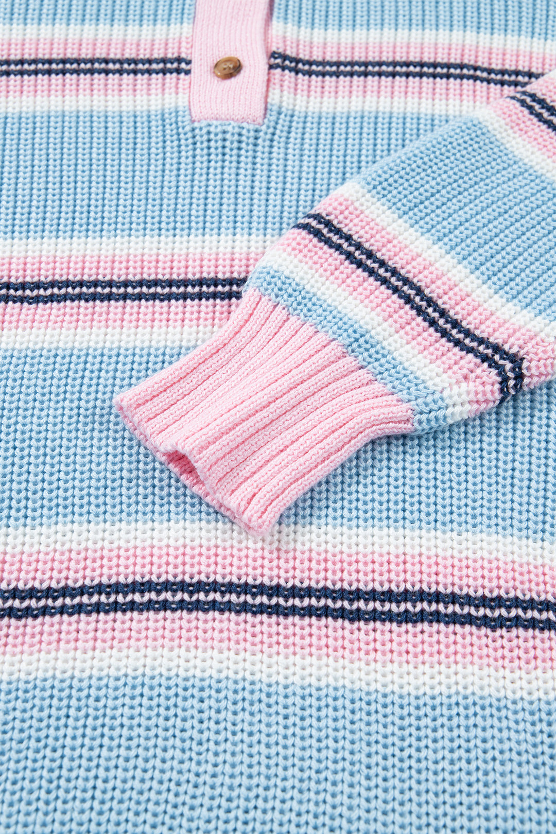 Sky Blue Stripe Striped Button Collar Long Sleeve Shift Fit Winter Knitwear Sweater