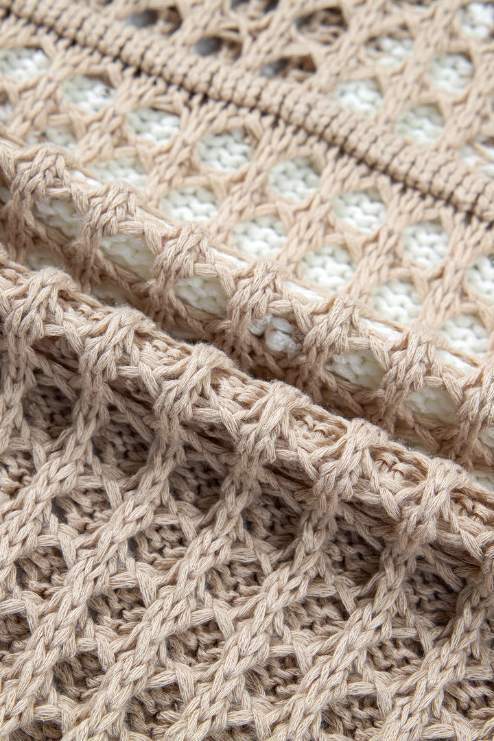 Sage Green Star Pattern Crochet Hooded Drawstring Sweater