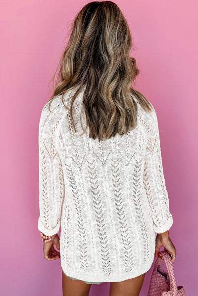 White Plus Size Eyelet Knit Open Front Cardigan